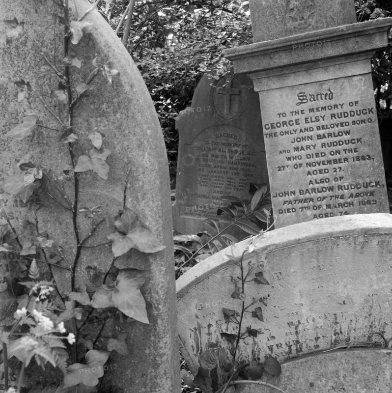 Gravestones, Highgate Cemetery, Hampstead, London, 1987