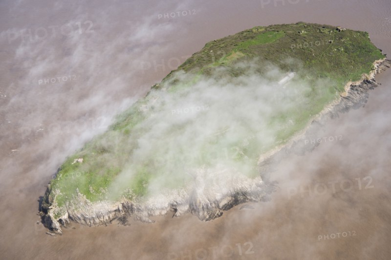 Low cloud over the island of Steep Holm, North Somerset, 2018