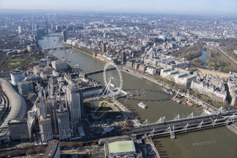 View south-west along the River Thames towards Westminster, London, 2018