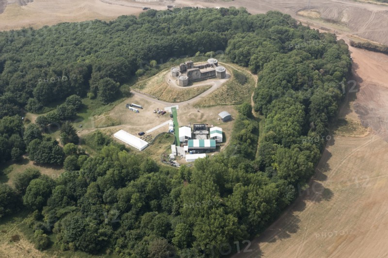Stafford Castle with staging for a production of Macbeth, Staffordshire, 2018