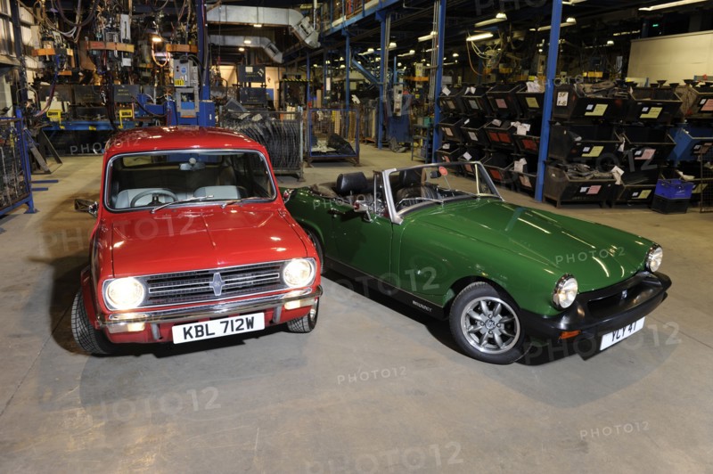 Austin Mini 1275 GT 1980 and MG Midget 1979. Artist: Simon Clay.