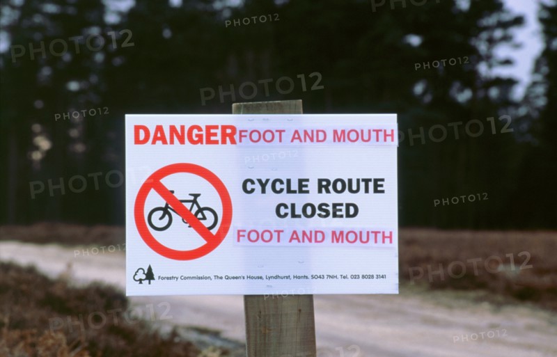 No cycling-Foot and Mouth closure 2001. New Forest. Artist: Unknown.