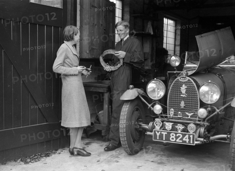 Denis Evans working on his Bugatti Type 43 2262cc. Artist: Bill Brunell.