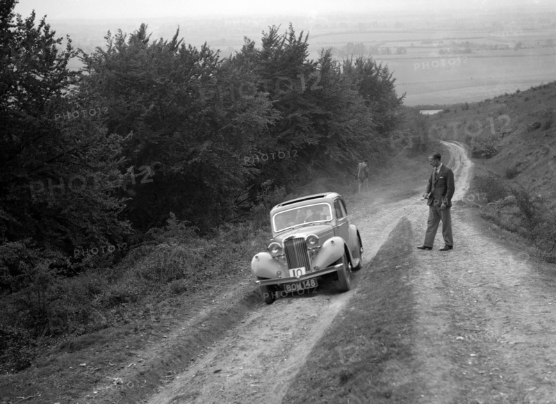 1936 Talbot 10 1185 cc competing in a Talbot CC trial. Artist: Bill Brunell.