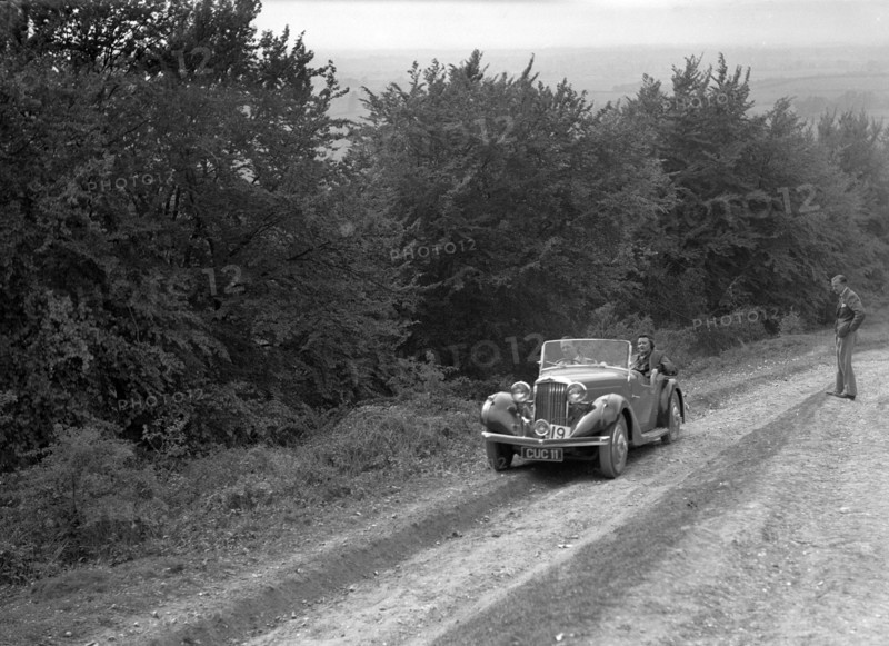 1936 Talbot 10 1185 cc competing in a Talbot CC trial. Artist: Bill Brunell.