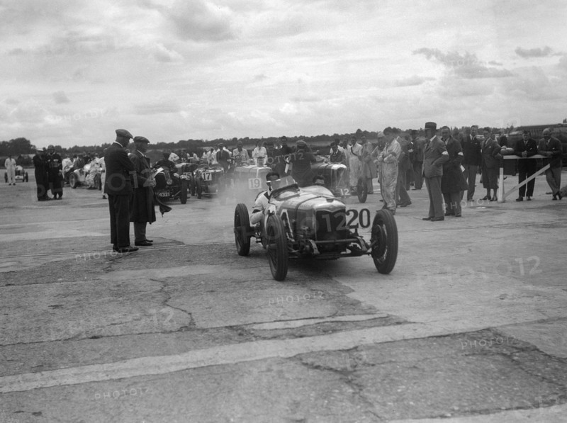Riley 9 Brooklands at the LCC Relay GP, Brooklands, 25 July 1931. Artist: Bill Brunell.