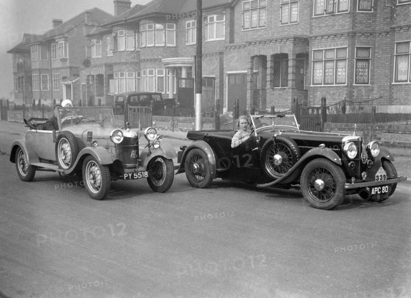 SA Roebuck's AC Open 2-seat tourer and Kitty Brunell's winning AC 4-seater tourer, RAC Rally, 1933. Artist: Bill Brunell.