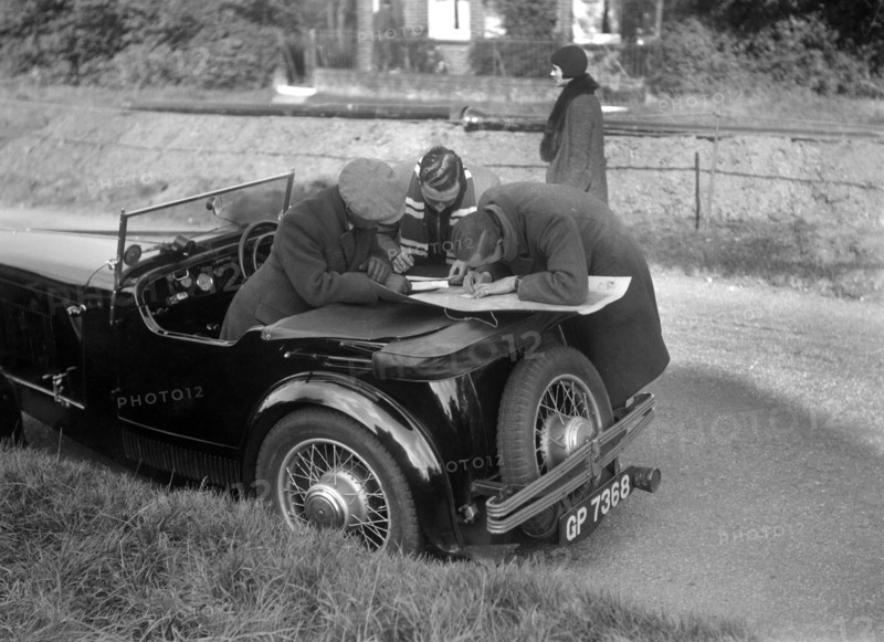 Wolseley Hornet taking part in the Bugatti Owners Club car treasure hunt, 25 October 1931. Artist: Bill Brunell.