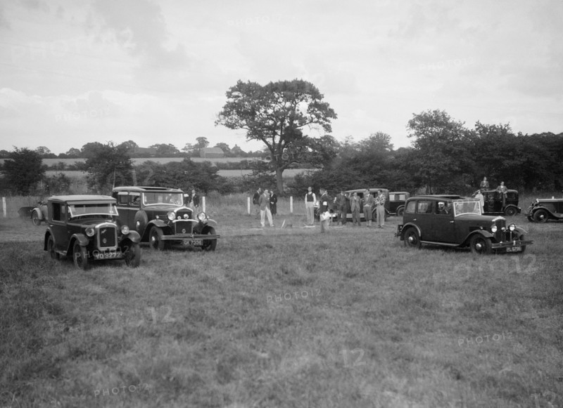 Austin 7 and two Singers taking part in the Bugatti Owners Club gymkhana, 5 July 1931. Artist: Bill Brunell.