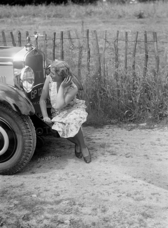 Kitty Brunell road testing a 1931 Delage D8. Artist: Bill Brunell.