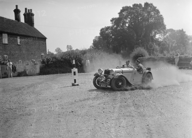 1496 cc Singer competing in the Singer CC Rushmere Hill Climb, Shropshire 1935. Artist: Bill Brunell.