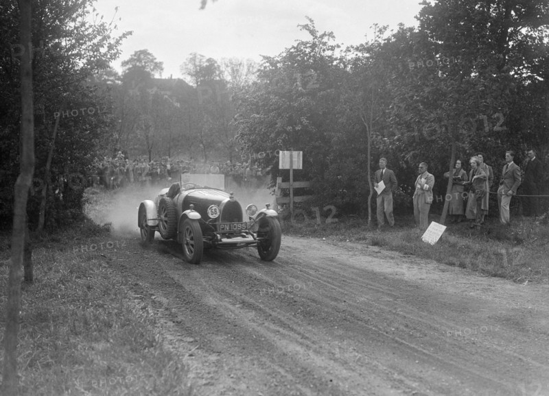 Bugatti Type 43, Bugatti Owners Club Hill Climb, Chalfont St Peter, Buckinghamshire, 1935. Artist: Bill Brunell.