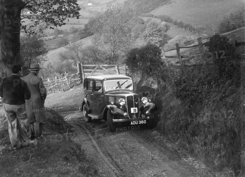 1934 Standard Ten taking part in a Standard Car Owners Club trial. Artist: Bill Brunell.