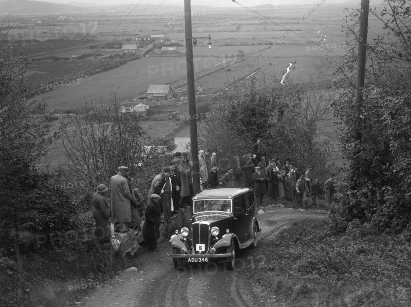 1934 Standard Ten taking part in a Standard Car Owners Club trial. Artist: Bill Brunell.