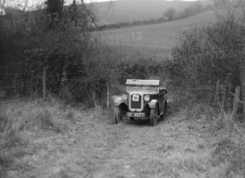 Austin Chummy of J Dyson-Taylor competing in the Inter-Varsity Trial, November 1931. Artist: Bill Brunell.