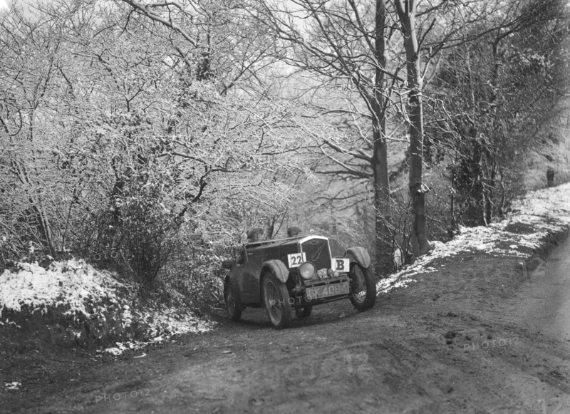 1930 Wolseley Hornet McEvoy Special taking part in a motoring trial, late 1930s. Artist: Bill Brunell.