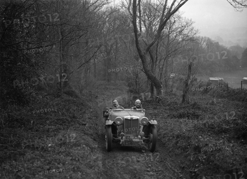 1936 MG TA taking part in a motoring trial, late 1930s. Artist: Bill Brunell.