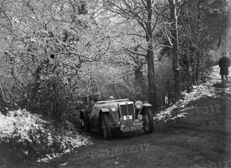 1936 MG TA taking part in a motoring trial, late 1930s. Artist: Bill Brunell.