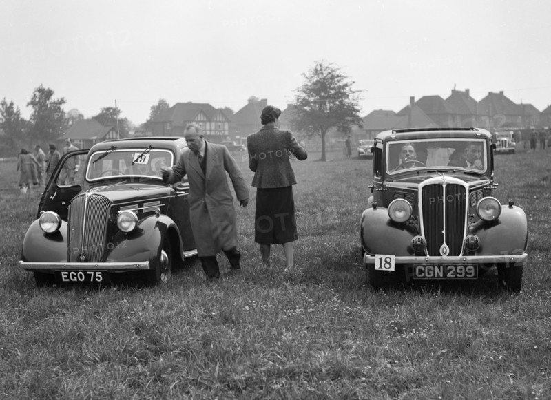 Standard Flying Ten and Standard Ten at the Standard Car Owners Club Gymkhana, 8 May 1938. Artist: Bill Brunell.