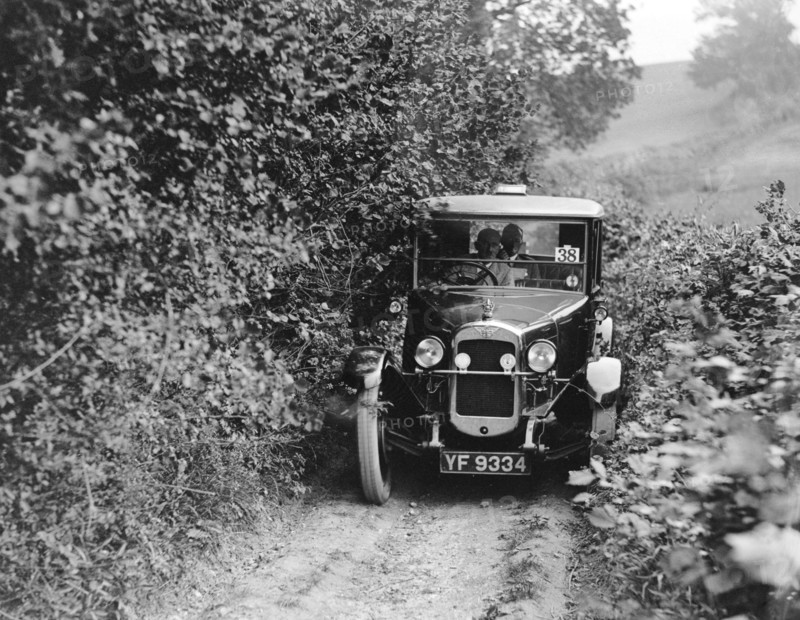 Austin 12/4 Windsor saloon taking part in the North West London Motor Club Trial, 1 June 1929. Artist: Bill Brunell.