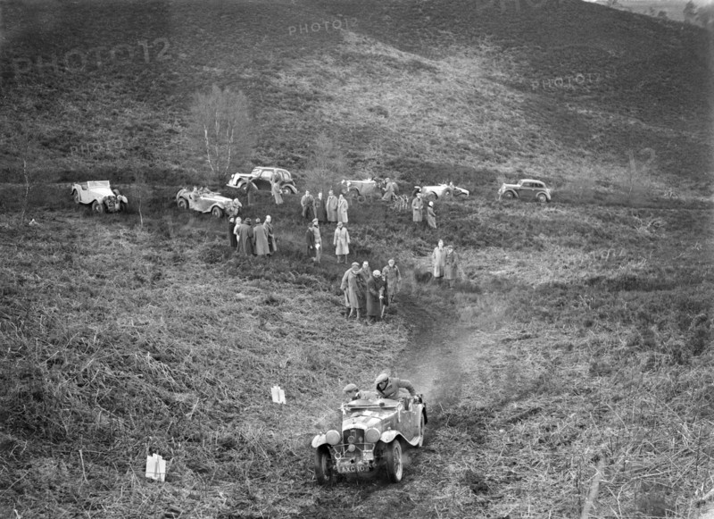 1933 Wolseley Hornet 2-seater sports taking part in a motoring trial, late 1930s. Artist: Bill Brunell.