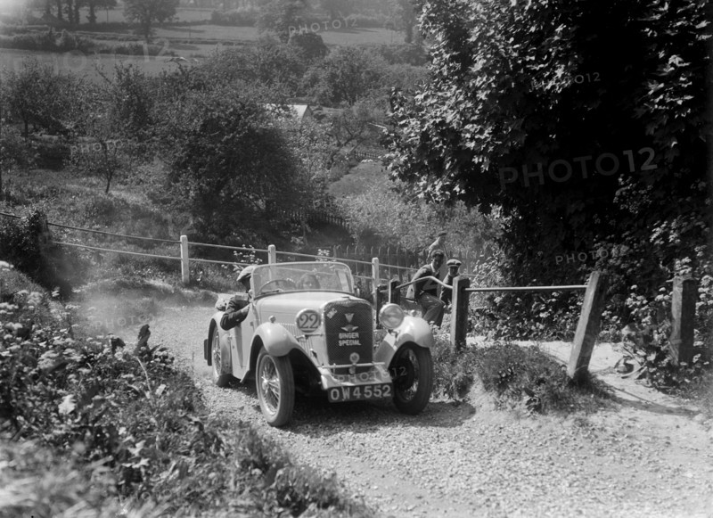 1934 Singer Le Mans taking part in a West Hants Light Car Club Trial, Ibberton Hill, Dorset, 1930s. Artist: Bill Brunell.