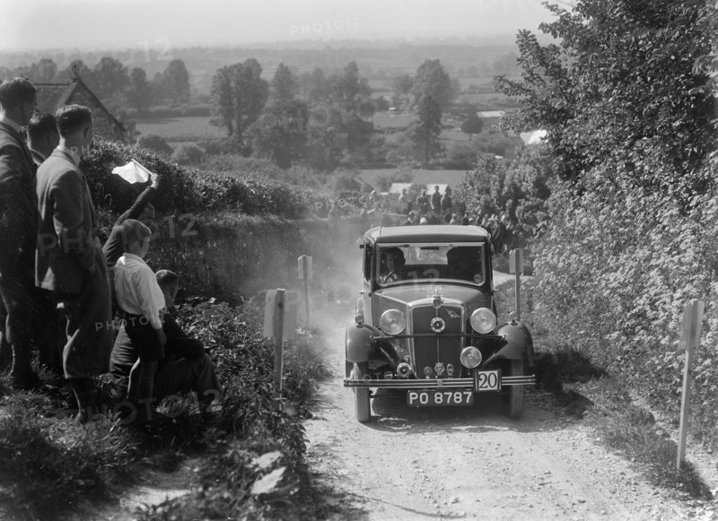1934 Morris Ten taking part in a West Hants Light Car Club Trial, Ibberton Hill, Dorset, 1930s. Artist: Bill Brunell.