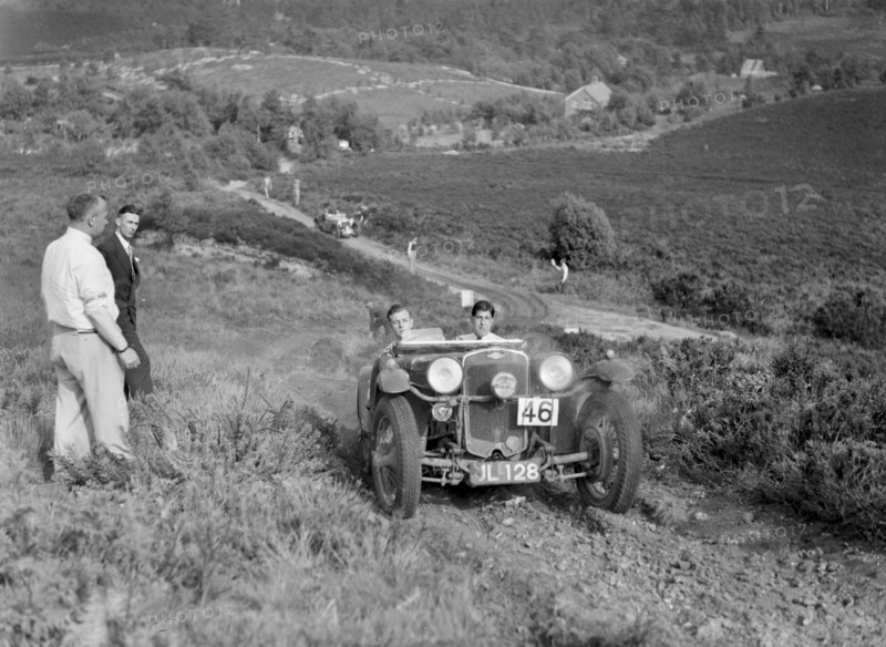 1932 Frazer-Nash TT replica taking part in the NWLMC Lawrence Cup Trial, 1937. Artist: Bill Brunell.