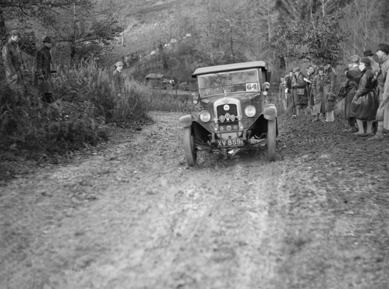 1928 Austin 12/4 4-seater tourer taking part in the Inter-Varsity Trial, 1930. Artist: Bill Brunell.