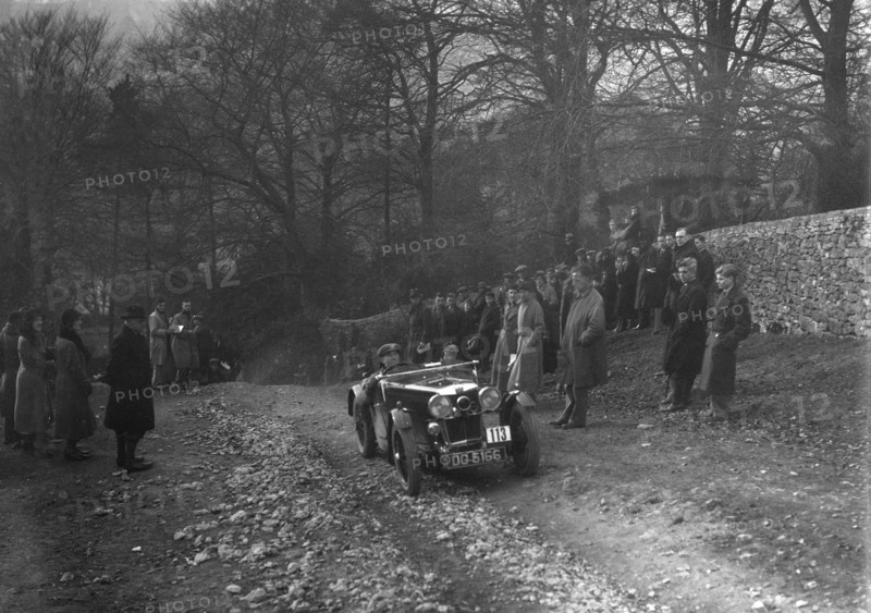 MG J2 of WH Haden climbing Nailsworth Ladder, Sunbac Colmore Trial, Gloucestershire, 1934. Artist: Bill Brunell.