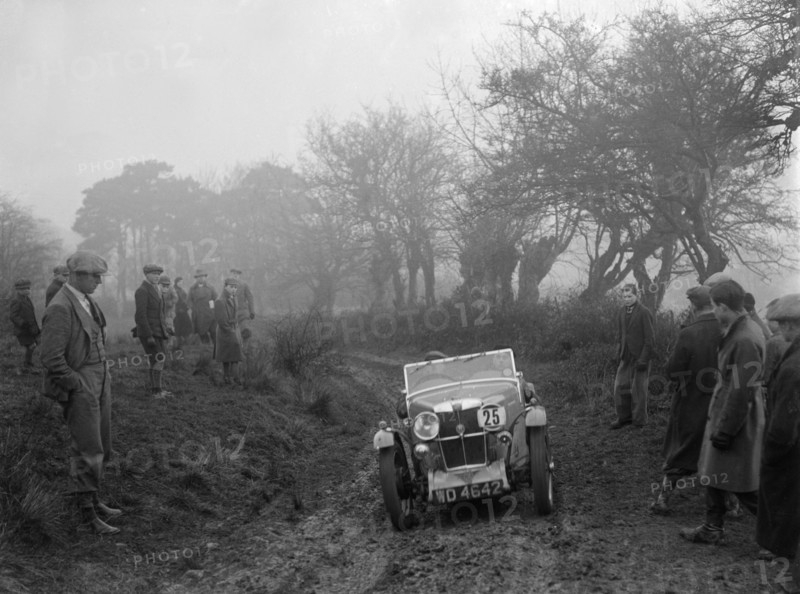 MG J2 of AR Taylor at the Sunbac Colmore Trial, near Winchcombe, Gloucestershire, 1934. Artist: Bill Brunell.