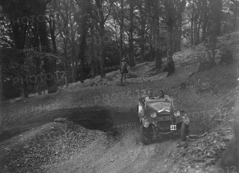 Frazer-Nash of Alan Whiddington, B&HMC Brighton-Beer Trial, Fingle Bridge Hill, Devon, 1934. Artist: Bill Brunell.