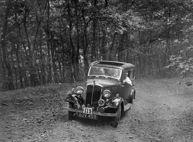 Standard competing in the B&HMC Brighton-Beer Trial, Fingle Bridge Hill, Devon, 1934. Artist: Bill Brunell.