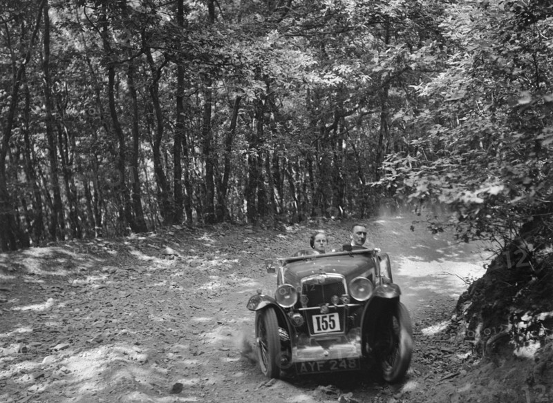 MG J2 competing in the B&HMC Brighton-Beer Trial, Fingle Bridge Hill, Devon, 1934. Artist: Bill Brunell.