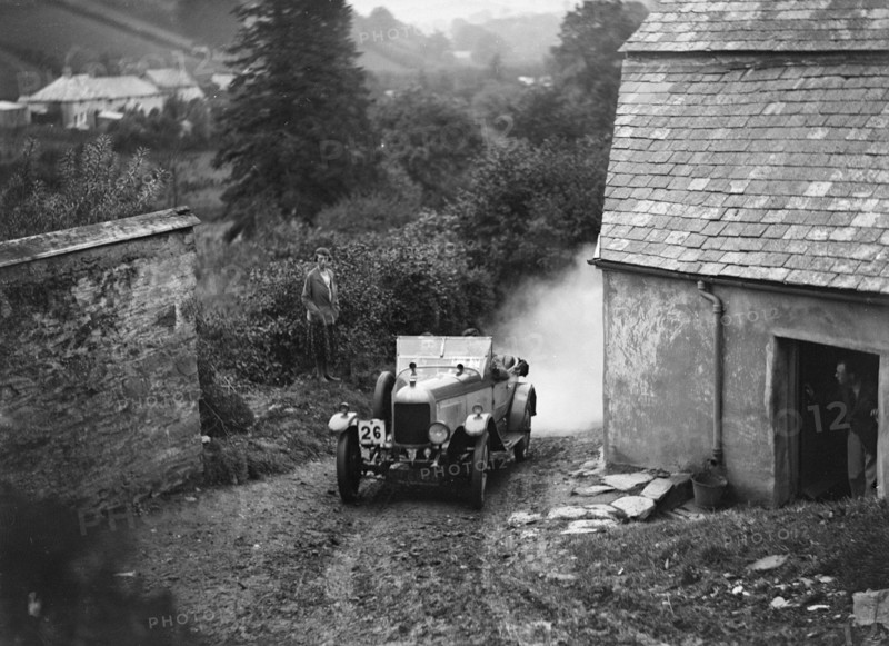 Morris or MG 14/28 of MH Fortlage competing in the JCC Lynton Trial, 1932. Artist: Bill Brunell.