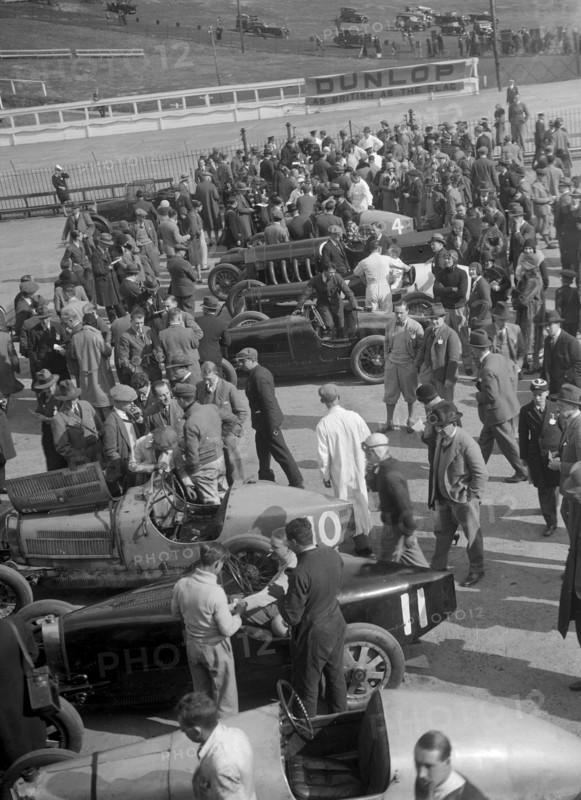 BARC meeting, Brooklands, 1930. Artist: Bill Brunell.
