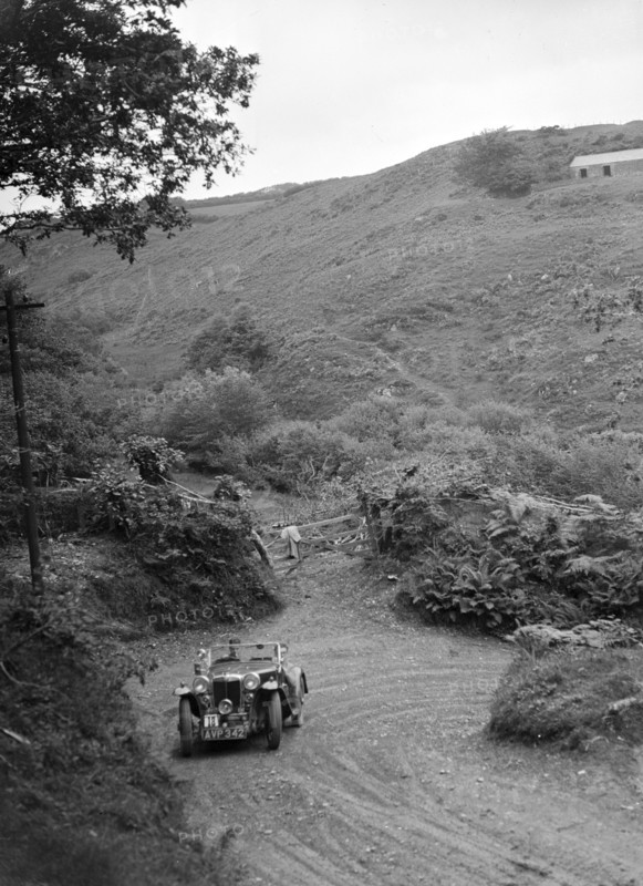 1935 MG PA taking part in a motoring trial in Devon, late 1930s. Artist: Bill Brunell.