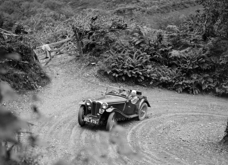 1935 MG PB taking part in a motoring trial in Devon, late 1930s. Artist: Bill Brunell.
