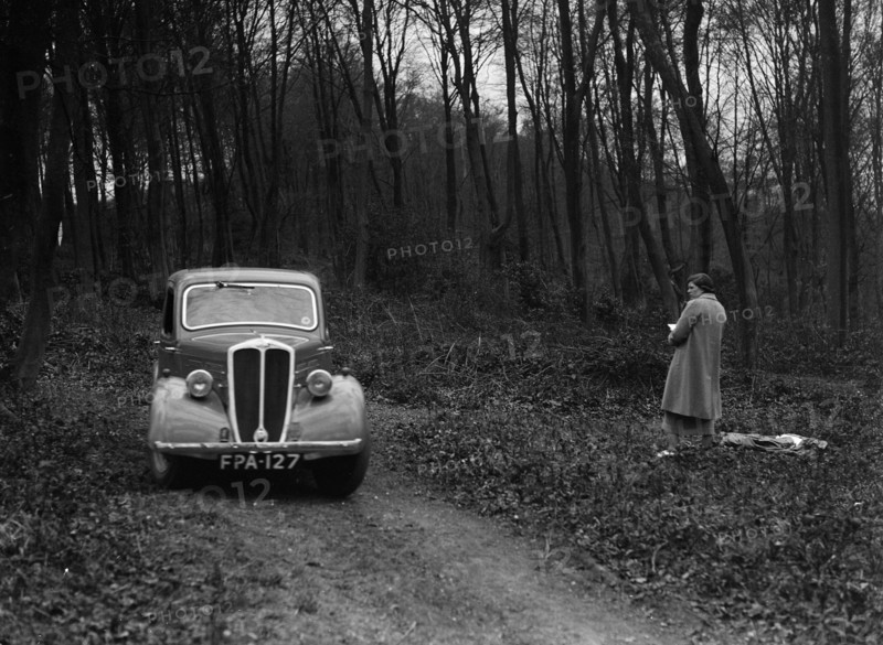 Standard Nine at the Standard Car Owners Club Southern Counties Trial, Hale Wood, Chilterns, 1938. Artist: Bill Brunell.