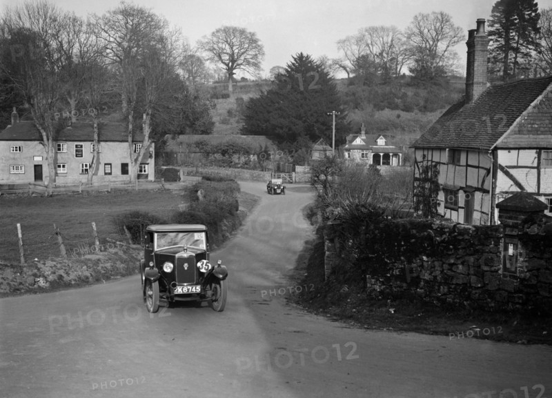 1929 1089 cc Riley competing in the JCC Inter-Centre Rally, Sutton, Surrey, 1932. Artist: Bill Brunell.