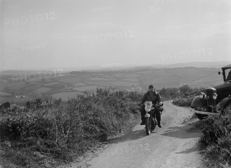 505 cc AJS of J Harper competing in the MCC Torquay Rally, 1938. Artist: Bill Brunell.