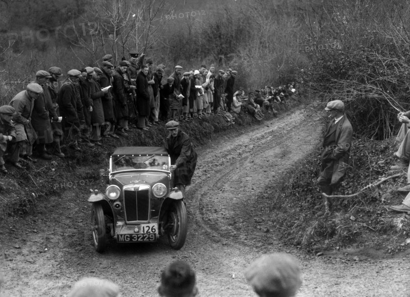 MG PA of CJ Simon competing in the MCC Lands End Trial, 1935. Artist: Bill Brunell.