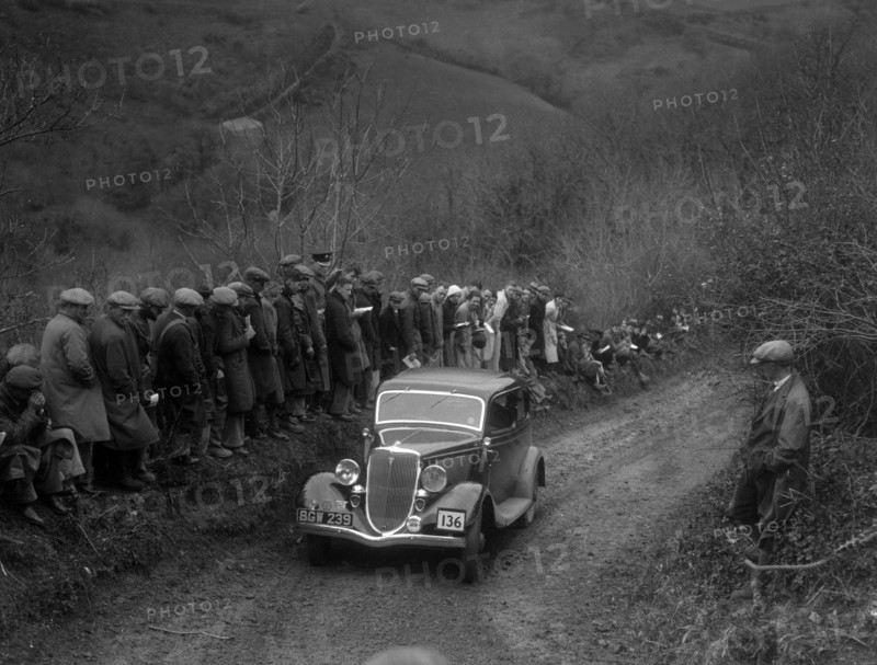 Ford V8 of RG Percival competing in the MCC Lands End Trial, 1935. Artist: Bill Brunell.