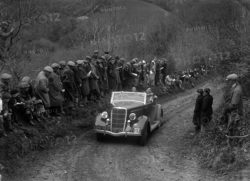 Ford V8 of CAH Cann competing in the MCC Lands End Trial, 1935. Artist: Bill Brunell.