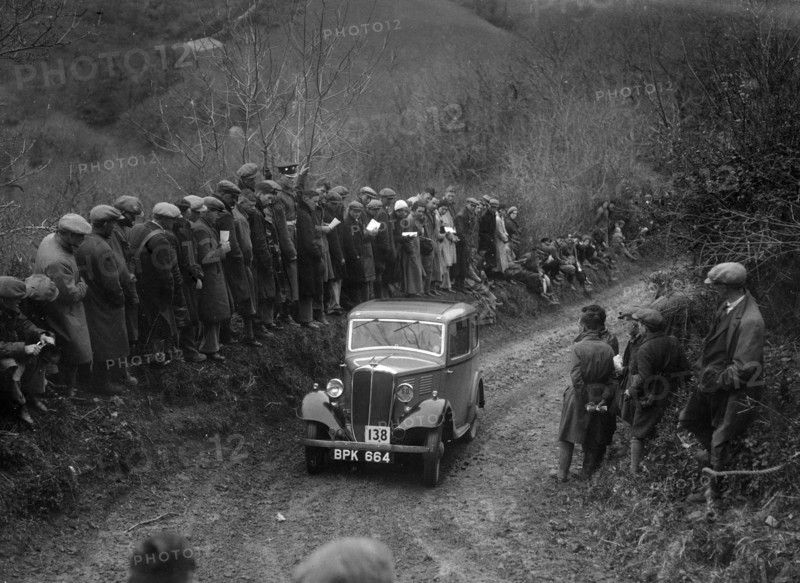 Standard of CS John competing in the MCC Lands End Trial, 1935. Artist: Bill Brunell.