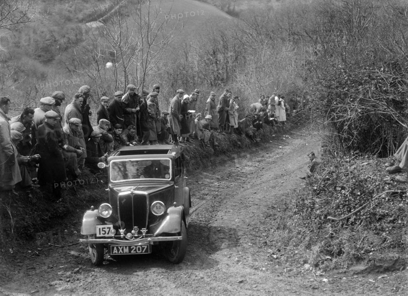 Jowett of GA Ladwig competing in the MCC Lands End Trial, 1935. Artist: Bill Brunell.
