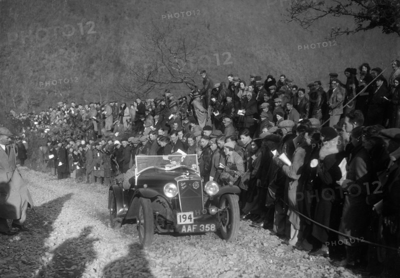 Hillman Aero Minx of RJ Williams competing in the MCC Lands End Trial, Beggars Roost, Devon, 1936. Artist: Bill Brunell.