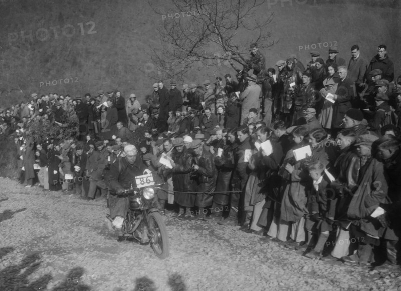 499 cc Vincent-HRD of W Clarke competing in the MCC Lands End Trial, Beggars Roost, Devon, 1936. Artist: Bill Brunell.