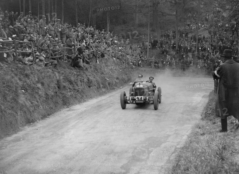 Vauxhall 30/98 competing in the Shelsley Walsh Amateur Hillclimb, Worcestershire, 1929. Artist: Bill Brunell.