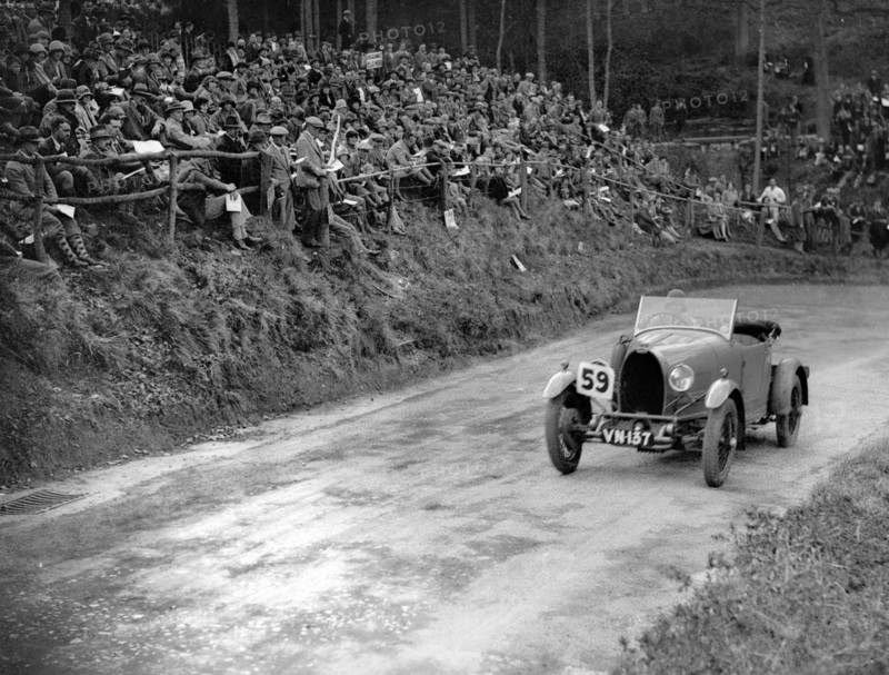 Bugatti Type 40 of Miss C Turner at the Shelsley Walsh Amateur Hillclimb, Worcestershire, 1929. Artist: Bill Brunell.